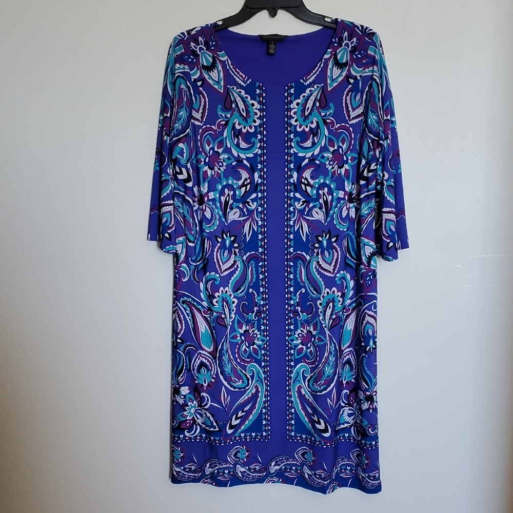 Purple Print Dress Pullover 3/4 sleeve